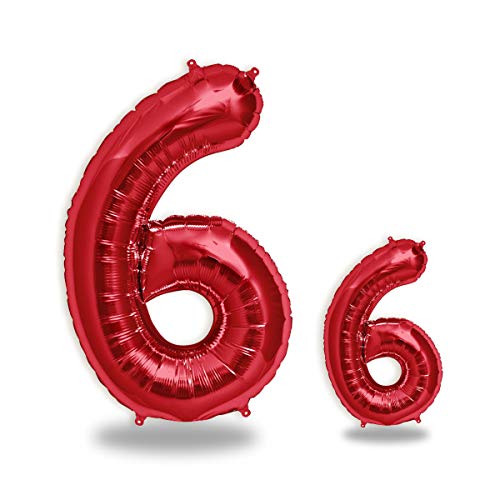 FUNXGO® folienballon 6 rot - 2 Stück - 42" & 17"- luftballon zahl 6 - Zahlen rot Ballon 6 Deko zum Geburtstag, Hochzeit, Jubiläum oder Fest, Party Dekoration -100cm & 38cm- ballon rot 6 von FUNXGO