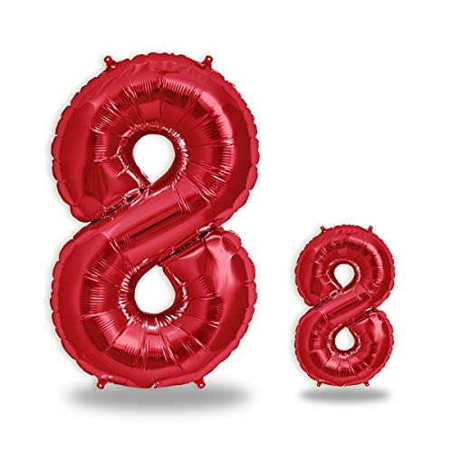 FUNXGO® folienballon 8 rot - 2 Stück - 42" & 17"- Luftballon Zahl 8 - Zahlen rot Ballon 8 Deko zum Geburtstag, Hochzeit, Jubiläum, Fest, Party Dekoration -100cm & 38cm- Ballon rot 8 von FUNXGO