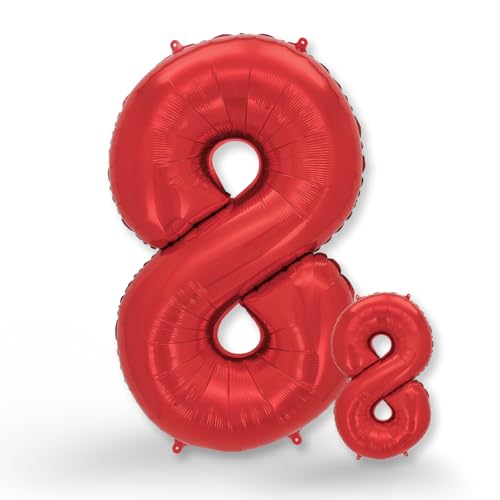 FUNXGO® folienballon 8 rot - 2 Stück - 42" & 17"- Luftballon Zahl 8 - Zahlen rot Ballon 8 Deko zum Geburtstag, Hochzeit, Jubiläum, Fest, Party Dekoration -100cm & 38cm- Ballon rot 8 von FUNXGO