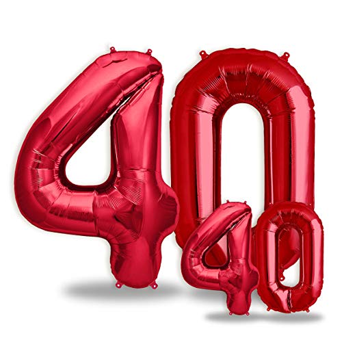 FUNXGO® folienballon 40 rot - 2 Stück - 42" & 17"- luftballon zahl 40 - Zahlen rot Ballon 40 Deko zum Geburtstag, Hochzeit, Jubiläum oder Fest, Party Dekoration -100cm & 38cm- ballon rot 40 von FUNXGO