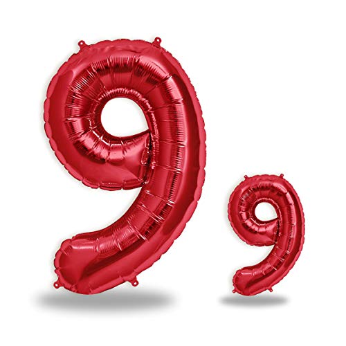 FUNXGO® folienballon 9 rot - 2 Stück - 42" & 17"- luftballon zahl 9 - Zahlen rot Ballon 9 Deko zum Geburtstag, Hochzeit, Jubiläum oder Fest, Party Dekoration -100cm & 38cm- ballon rot 9 von FUNXGO