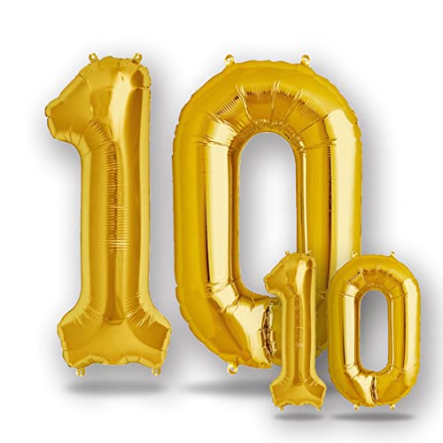 FUNXGO® folienballon 10 gold - 2 Stück -100cm & 38cm- Luftballon Zahl 10-10.geburtstag - Ballon 10 Deko zum Geburtstag, Hochzeit, Jubiläum oder Fest, Party - Ballon 10 gold von FUNXGO