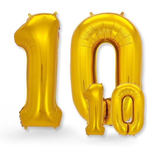 FUNXGO® folienballon 10 gold - 2 Stück -100cm & 38cm- Luftballon Zahl 10-10.geburtstag - Ballon 10 Deko zum Geburtstag, Hochzeit, Jubiläum oder Fest, Party - Ballon 10 gold von FUNXGO