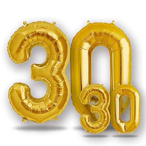 FUNXGO® folienballon 30 gold - 2 Stück -100cm & 38cm- Luftballon Zahl 30-30.geburtstag - Ballon 30 Deko zum Geburtstag, Hochzeit, Jubiläum oder Fest, Party - Ballon 30 gold von FUNXGO