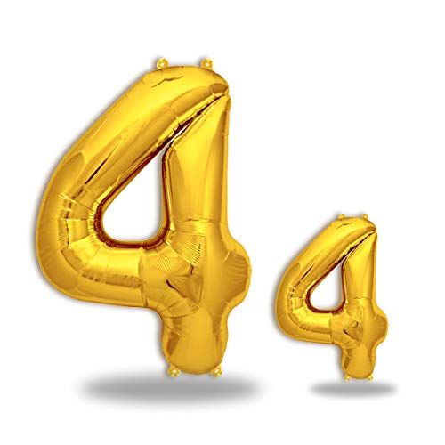 FUNXGO® folienballon 4 Gold - 2 Stück -100cm & 38cm- Luftballon Zahl 4-4.Geburtstag - Ballon 4 Deko zum Geburtstag, Hochzeit, Jubiläum oder Fest, Party - Ballon 4 Gold von FUNXGO