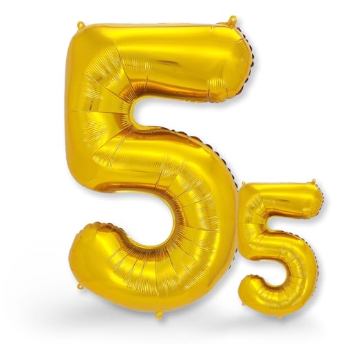FUNXGO® folienballon 5 gold - 2 Stück -100cm & 38cm- Luftballon Zahl 5-5.geburtstag - Ballon 5 Deko zum Geburtstag, Hochzeit, Jubiläum oder Fest, Party - Ballon 5 gold von FUNXGO
