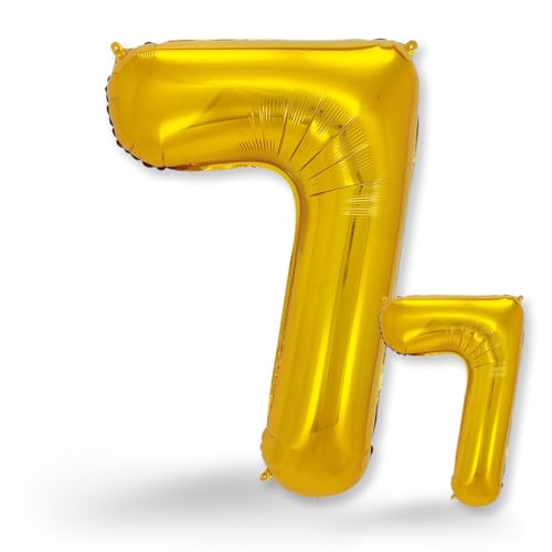 FUNXGO® folienballon 7 gold - 2 Stück -100cm & 38cm- Luftballon Zahl 7-7.geburtstag - Ballon 7 Deko zum Geburtstag, Hochzeit, Jubiläum oder Fest, Party - Ballon 7 gold von FUNXGO
