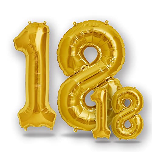 FUNXGO® folienballon 18 Gold - 2 Stück -100cm & 38cm- Luftballon Zahl 18-18.Geburtstag - Ballon 18 Deko zum Geburtstag, Hochzeit, Jubiläum oder Fest, Party - Ballon 18 Gold von FUNXGO