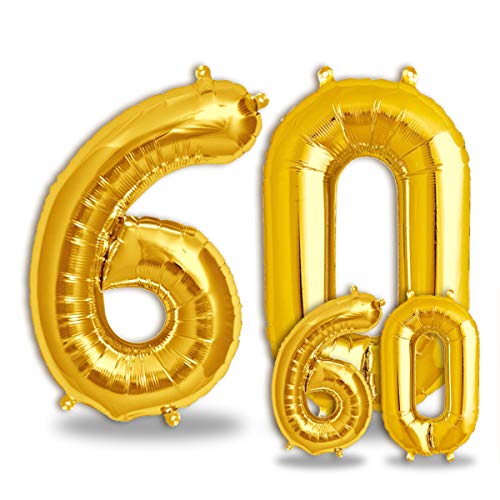FUNXGO® folienballon 60 gold - 2 Stück -100cm & 38cm- Luftballon Zahl 60-60.geburtstag - Ballon 60 Deko zum Geburtstag, Hochzeit, Jubiläum oder Fest, Party - Ballon 60 gold von FUNXGO