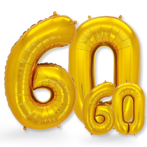 FUNXGO® folienballon 60 gold - 2 Stück -100cm & 38cm- Luftballon Zahl 60-60.geburtstag - Ballon 60 Deko zum Geburtstag, Hochzeit, Jubiläum oder Fest, Party - Ballon 60 gold von FUNXGO