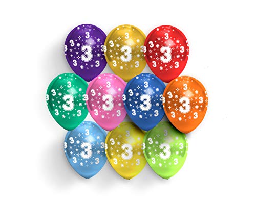 FUNXGO® Party Dekoration Luftballons in kunterbunte - 30cm / 10 Stück - Deko zum 1.Geburtstag Party Kindergeburtstag Happy Birthday Dekoration erster Geburtstag (Zahl-3) von FUNXGO