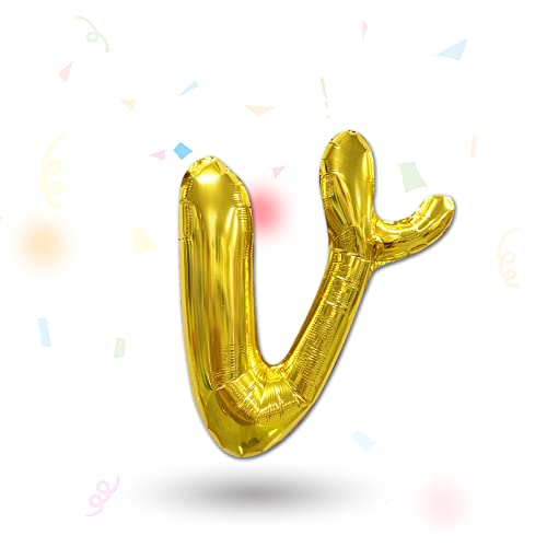FUNXGO Folienballon Buchstaben Gold v - Buchstaben Luftballon Klein v - ca. 40cm Nur Luftfüllung - Ideal für Geburtstag, Hochzeit & Party Deko - Ballon Buchstabe V Gold von FUNXGO