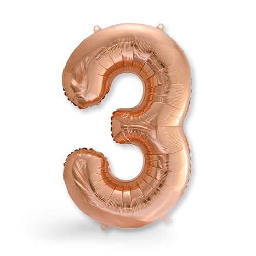 FUNXGO® Folienballon Zahl 3 rose gold - Riesenzahl Ballon ca.100 cm - Verstärktes Material- fliegt mit Helium - 3 Geburtstag Luftballon - Deko zum Geburtstage, Party, Hochzeiten - Ballon 3 rose gold von FUNXGO