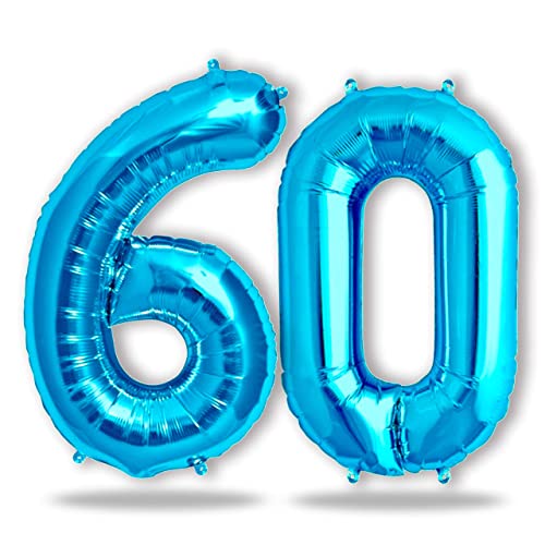 FUNXGO Folien-Ballon 60, Helium-Ballon, Luftballon-Zahl, nachfüllbare Riesen-Ballonzahl, Party-Deko zum 60. Geburtstag, Jubiläum, Hochzeit, blau von FUNXGO