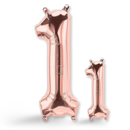 FUNXGO® folienballon 1 rosegold - 2 Stück - 42" & 17"- luftballon Zahl 1 - Zahlen Ballon 1 Deko - zum 1. Geburtstag, Hochzeit, Jubiläum, Fest, Party Dekoration -100cm & 38cm- Ballon 1 rosegold von FUNXGO