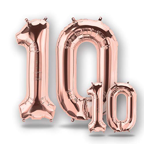FUNXGO® folienballon 10 Rosegold - 2 Stück - 42" & 17"- Luftballon Zahl 10 - Zahlen Ballon 10 Deko - zum 10. Geburtstag, Hochzeit, Jubiläum, Fest, Party Dekoration -100cm & 38cm- Ballon 10 Rosegold von FUNXGO