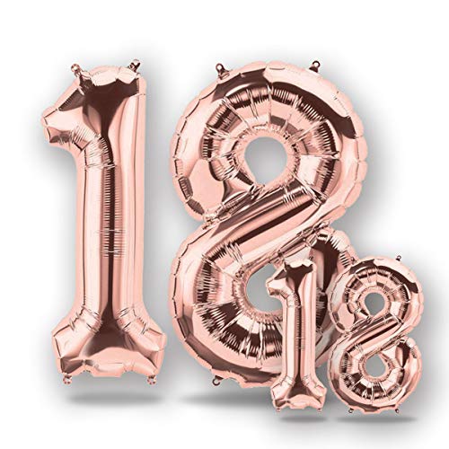 FUNXGO® folienballon 18 rosegold - 2 Stück - 42" & 17"- luftballon Zahl 18 - Zahlen Ballon 18 Deko - zum 18. Geburtstag, Hochzeit, Jubiläum, Fest, Party Dekoration -100cm & 38cm- Ballon 18 rosegold von FUNXGO