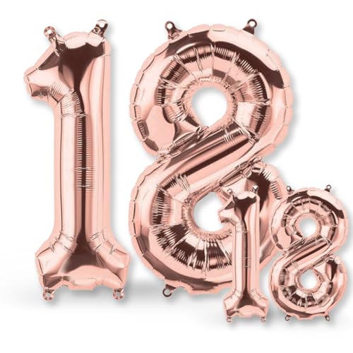 FUNXGO® folienballon 18 rosegold - 2 Stück - 42" & 17"- luftballon Zahl 18 - Zahlen Ballon 18 Deko - zum 18. Geburtstag, Hochzeit, Jubiläum, Fest, Party Dekoration -100cm & 38cm- Ballon 18 rosegold von FUNXGO