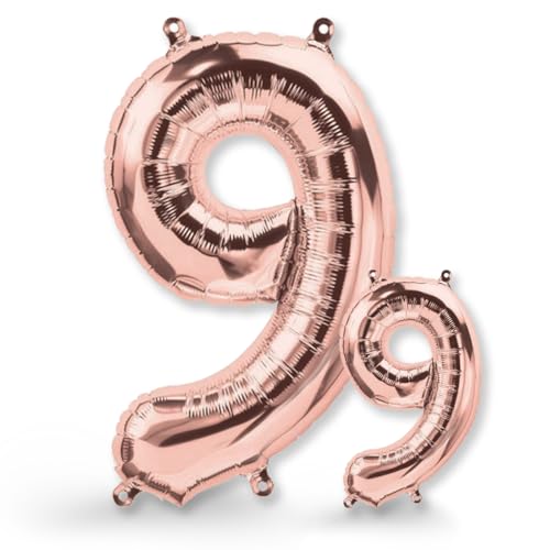 FUNXGO® folienballon 9 rosegold - 2 Stück - 42" & 17"- luftballon Zahl 9 - Zahlen Ballon 9 Deko - zum 9. Geburtstag, Hochzeit, Jubiläum, Fest, Party Dekoration -100cm & 38cm- Ballon 9 rosegold von FUNXGO