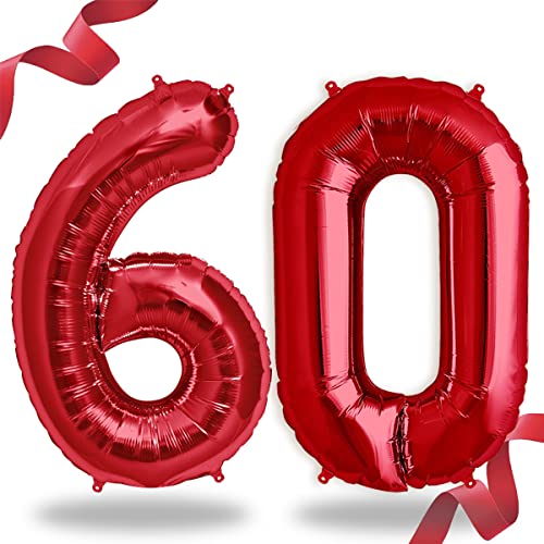 FUNXGO Folienballon Zahl in Rot- Riesenzahl Ballons - Folienballons für Luft oder Helium als Geburtstag, Hochzeit, Jubiläum oder Abschluss Geschenk, Party Dekoration (Rot [ 60 ]) von FUNXGO