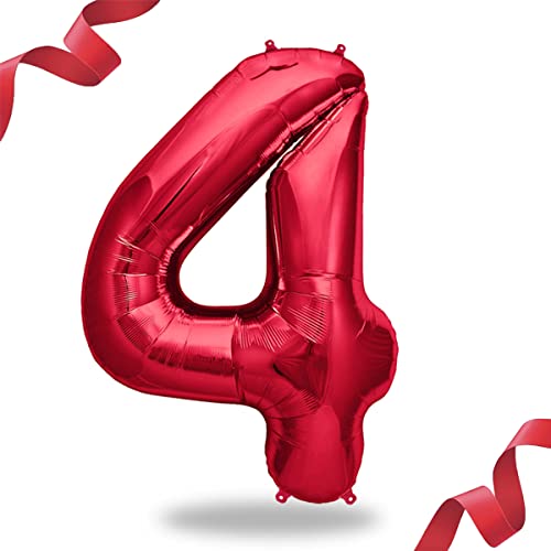 FUNXGO Folienballon Zahl in Rot- Riesenzahl ca.100cm Ballon - Folienballons für Luft oder Helium als Geburtstag, Hochzeit, Jubiläum oder Abschluss Geschenk, Party Dekoration (Rot [ 4 ]) von FUNXGO