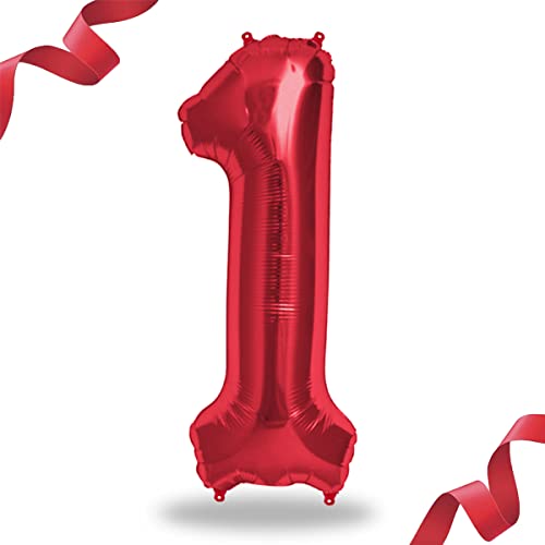 Folienballon Zahl in Rot- Riesenzahl ca.100cm Ballon - Folienballons für Luft oder Helium als Geburtstag, Hochzeit, Jubiläum oder Abschluss Geschenk, Party Dekoration (Rot [ 1 ]) von FUNXGO