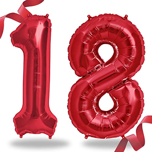 Folienballon Zahl in Rot- Riesenzahl ca.100cm Ballon - Folienballons für Luft oder Helium als Geburtstag, Hochzeit, Jubiläum oder Abschluss Geschenk, Party Dekoration (Rot [ 18 ]) von FUNXGO