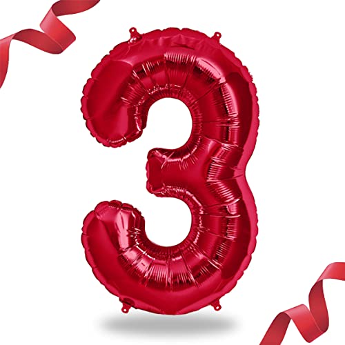 Folienballon Zahl in Rot- Riesenzahl ca.100cm Ballon - Folienballons für Luft oder Helium als Geburtstag, Hochzeit, Jubiläum oder Abschluss Geschenk, Party Dekoration (Rot [ 3 ]) von FUNXGO