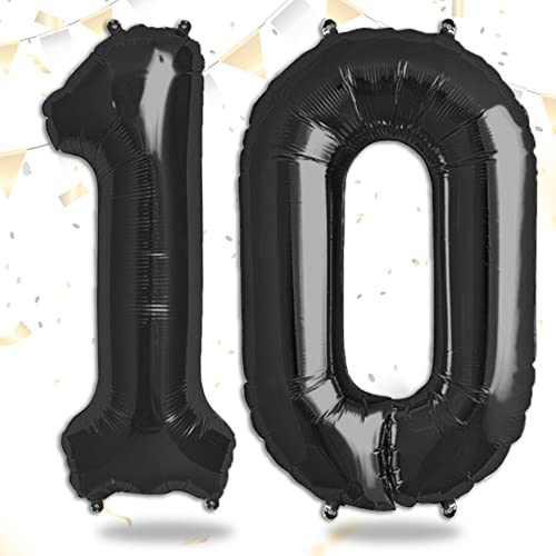 FUNXGO® Folienballon Zahl 10 Schwarz - Riesenzahl Ballon ca.100 cm - fliegt mit Helium - 10. Geburtstag Luftballon - Deko zum Geburtstage, Party, Hochzeiten - Ballon 10 Schwarz von FUNXGO