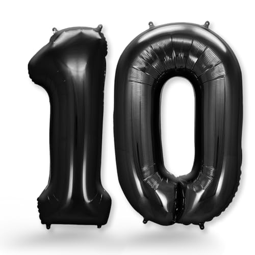 FUNXGO® Folienballon Zahl 10 Schwarz - Riesenzahl Ballon ca.100 cm - fliegt mit Helium - 10. Geburtstag Luftballon - Deko zum Geburtstage, Party, Hochzeiten - Ballon 10 Schwarz von FUNXGO