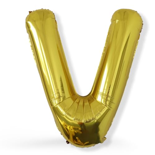 FUNXGO XXL Folienballon Buchstabe V Gold Glänzend ca. 100cm - Riesen Alphabet Ballon - Helium oder Luftfüllung - Ideal für Geburtstag, Hochzeit, Jubiläum, Party Deko & JGA - Ballon V Gold von FUNXGO