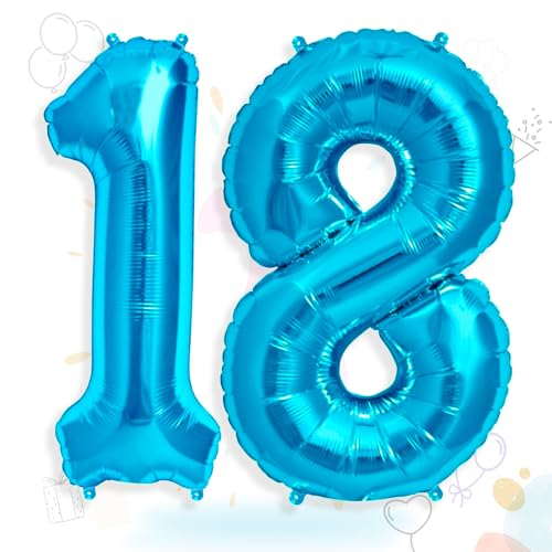 FUNXGO Folien-Ballon 18, Helium-Ballon, Luftballon-Zahl, nachfüllbare Riesen-Ballonzahl, Party-Deko zum 18. Geburtstag, Volljährigkeit, blau von FUNXGO