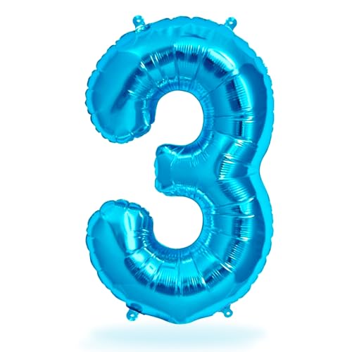 FUNXGO Folien-Ballon 3, Helium-Ballon, Luftballon-Zahl, nachfüllbare Riesen-Ballonzahl, Party-Deko zum 3. Kinder-Geburtstag, Jubiläum, blau von FUNXGO