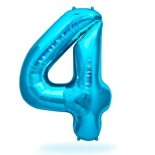 FUNXGO Folien-Ballon 4, Helium-Ballon, Luftballon-Zahl, nachfüllbare Riesen-Ballonzahl, Party-Deko zum 4. Geburtstag, Jubiläum, Hochzeit, blau von FUNXGO
