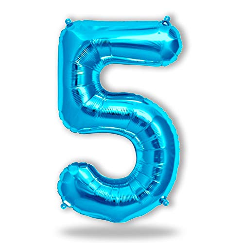 FUNXGO Folien-Ballon 5, Helium-Ballon, Luftballon-Zahl, nachfüllbare Ballonzahl, Party-Deko zum 5. Kinder-Geburtstag, Jubiläum, Hochzeit, blau von FUNXGO
