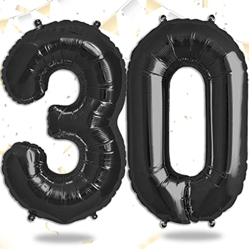 FUNXGO® folienballon 30 Schwarz - Riesenzahl Ballon ca.100 cm - fliegt mit Helium - Luftballon Zahl 30 - Zahlen Ballon 30 - zum 30. Geburtstag, Hochzeit, Jubiläum, Fest, Party - Ballon 30 Schwarz von FUNXGO