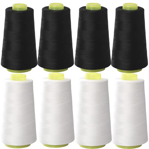 Nähgarn, Schwarz und Weiß, 8 Stück, 40S/2, 3000 Meter Spule, Overlockgarn, Allzweck-Polyester-Faden, Overlock-Faden, Kegel von FUNZON