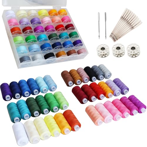 Nähgarn-Sortiment, 36 Farben, 400 m Nähgarn mit passenden Spulen in 36 Farben, plus 50 Nähmaschinennadeln für Heimnähmaschine, 125 Stück Nähgarn-Sortiment, 36 Farben, 400 m Nähgarn mit passenden Spulen in 36 Farben, plus 50 Nähmaschinennadeln für Heimnähmaschine, 125 Stück von FUNZON