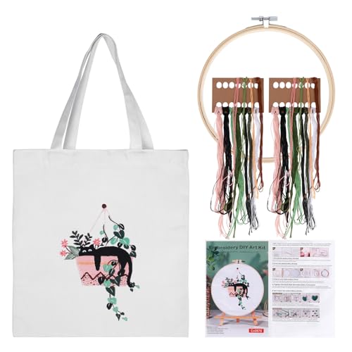 FUOBECIE Canvas Tote Bag Stickset, DIY Handgemachte Kreuzstich Tasche Tragetasche mit Katzen Muster, Sticksets für Erwachsene und Anfänger mit Stickrahmen aus Bambus, farbigen Fäden, Anleitung von FUOBECIE