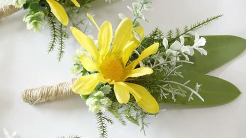 FUPOHUA Hochzeit Handgelenk Blumen weiße Gänseblümchen künstliche Blumen Boutonniere Handgelenk Corsage Brautjungfer Armband Hochzeit Zubehör von FUPOHUA