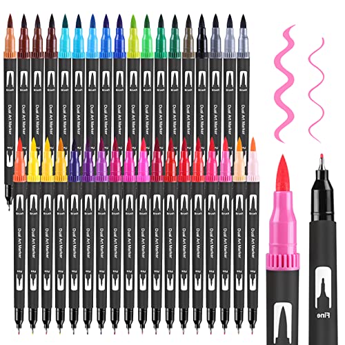 FURNIZONE 36 Farben Stifte Filzstifte Set Dual Brush Pen Set Pinselstifte Marker Fineliner(0,4 mm) Fasermaler(1-2 mm) Für Bullet Journal, Manga Kalligraphie Für Kinder von FURNIZONE