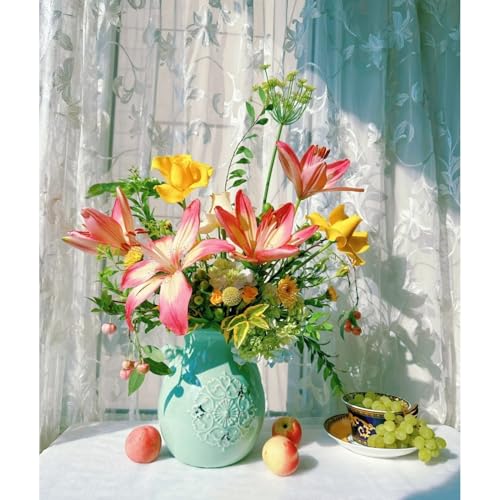 FURONGHUAK Malen Nach Zahlen Erwachsene Blume Mädchen Anfänger,DIY Ölgemälde Leinwand Set Ohne Rahmen mit 3 Pinsel und Acrylfarben 40x50cm Grüne Vase Blumen von FURONGHUAK
