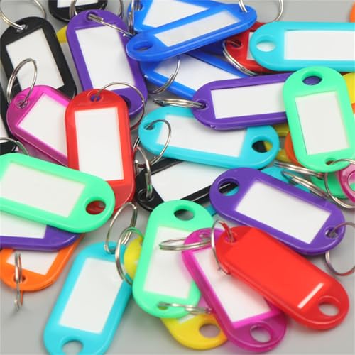 100 Stück Schlüsselanhänger, Schlüsselanhänger Beschriftbar Kunststoff Schlüsselschilder mit Ring Schlüssel Beschriftung zum Schlüssel Koffern Haustieren Markieren(Mischfarben) von FUSHENGCHUANG