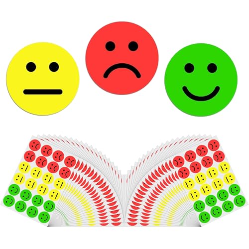 1200 Stück Smile Aufkleber Sticker Rot-Gelb-Grüne Stimmungsaufkleber 2.5CM Belohnungssticker für Pädagogische Belohnung Lehrer und Kinder von FUSONGQINTANG