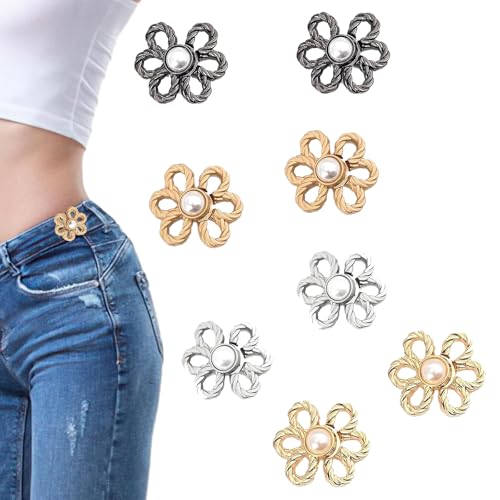 4 Paar Knöpfe Hosen Enger Machen Blütenblattform Nagelfreie Taillenschnallen Hosenknöpfe Zum Stecken für Kleider Hosen Jeans Ärmel Zu Groß von FUSONGQINTANG