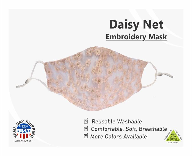 Daisy Net Embroidery Multi Style Mesh Waschbare Gesichtsmaske Aus Baumwolle - Hellrosa von FUTURASUBLIMATION
