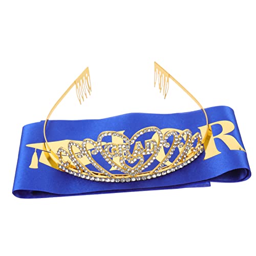 FUTUREORYY 1 Satz Stirnband -Abschluss -Party -Set Abschluss Tiara Absolventendekorationen Schärpe Partydekorationen Abschlussball graduiertenparty Dekoration Abschlussdekorationen Satin Blau von FUTUREORYY