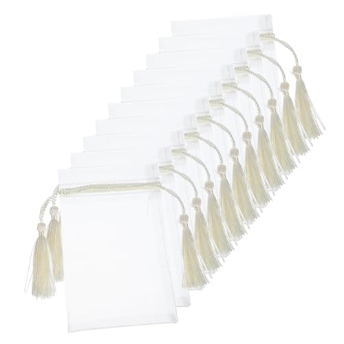 FUTUREORYY 10 Stück Geschenkverpackungsbeutel Beuteltaschen Transparenz Quaste Schmuckverpackungsbeutel Schmucktaschen geschenktüten seifenbeutel Kordelbeutel Beutelbeutel leer Organza Beige von FUTUREORYY