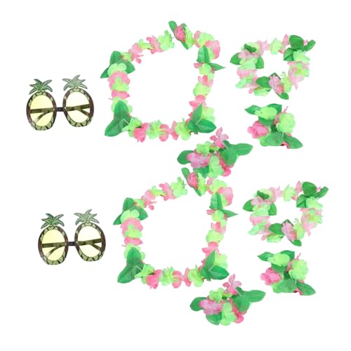 FUTUREORYY 10 Stück Teiliges Hawaii Accessoires Set mit Grünen Blumenkränzen und Ananas Sonnenbrillen für Strandpartys Luau Dekoration Leichte Bequeme Verkleidung für Sommerurlaub und von FUTUREORYY