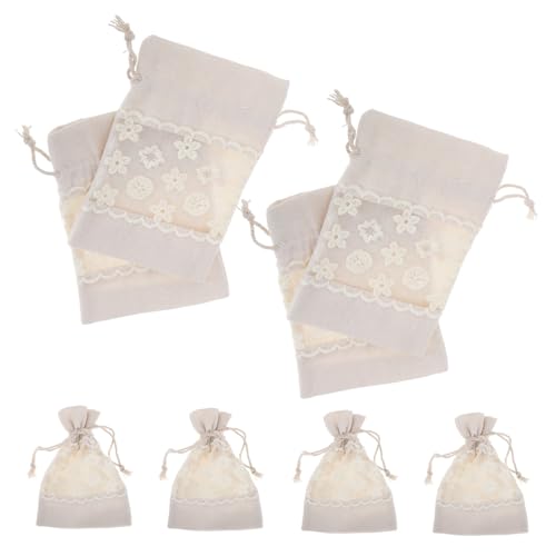 FUTUREORYY 10 Stück Teiliges Leinwandbeutel mit Kordelzug und Spitzenbesatz Transparente Sichtfenster Leichte Aufbewahrungstaschen für Partygeschenke Schmuck und Kleine Accessoires Elegantes von FUTUREORYY